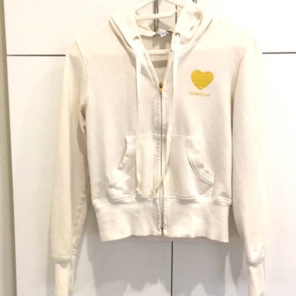 COPY - BEBE White Zip-Up Hoodie with Gold Glittery Heart - Picture 1 of 11